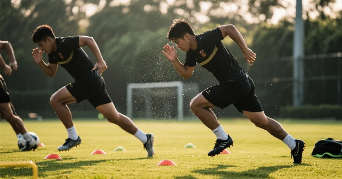 球员在训练场进行体能恢复训练